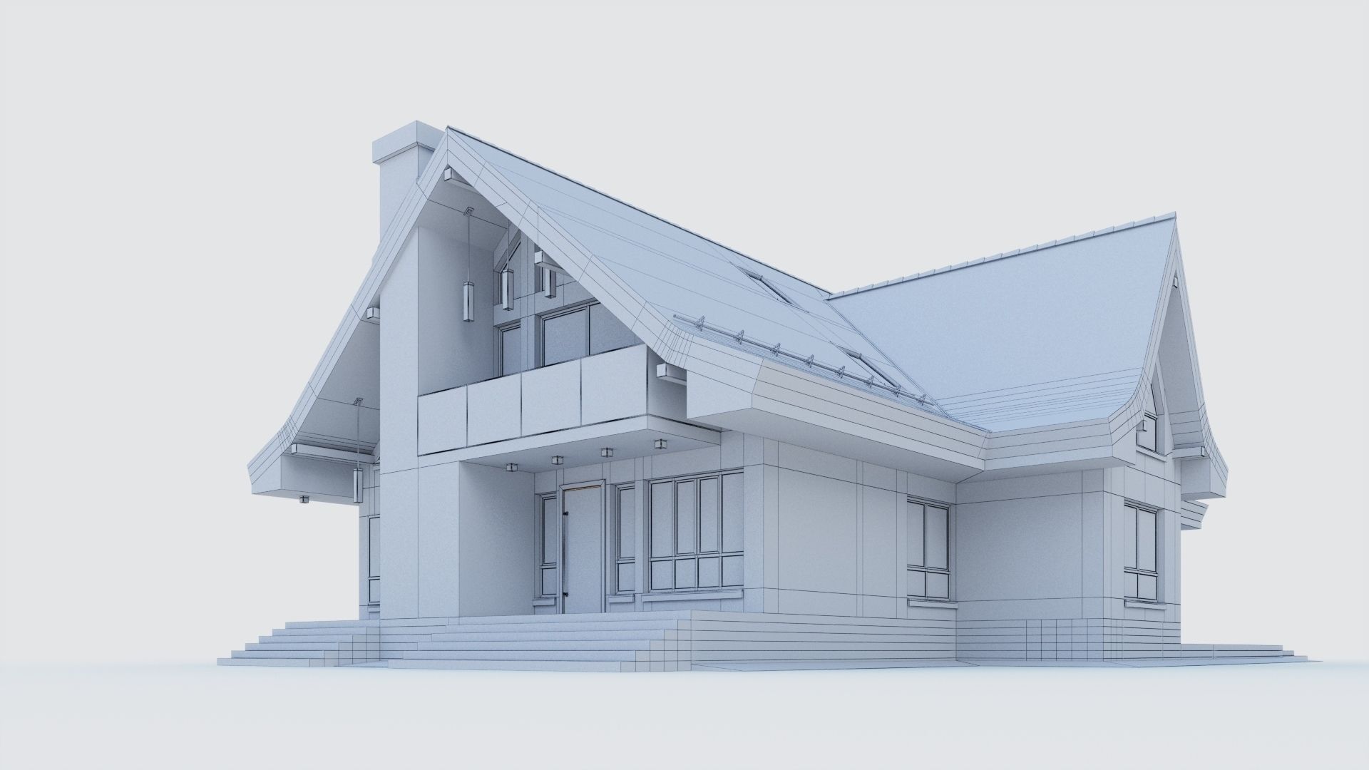 Modern half-timbered house with a residential attic 3D model_24