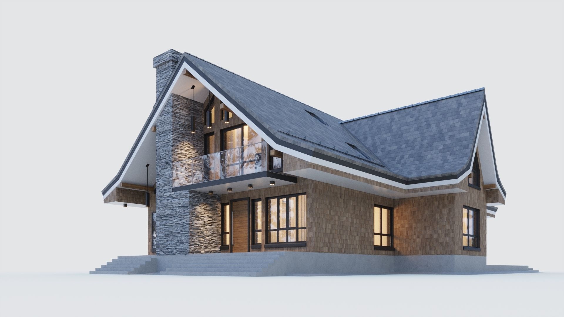 Modern half-timbered house with a residential attic 3D model_5