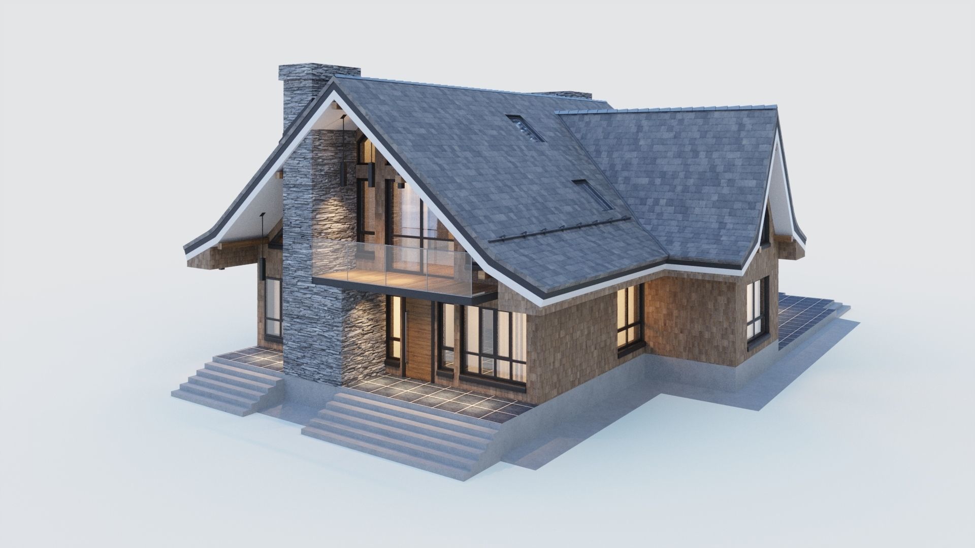 Modern half-timbered house with a residential attic 3D model_9