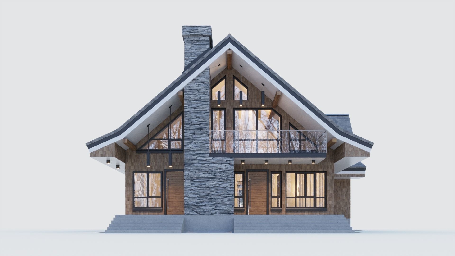 Modern half-timbered house with a residential attic 3D model_3