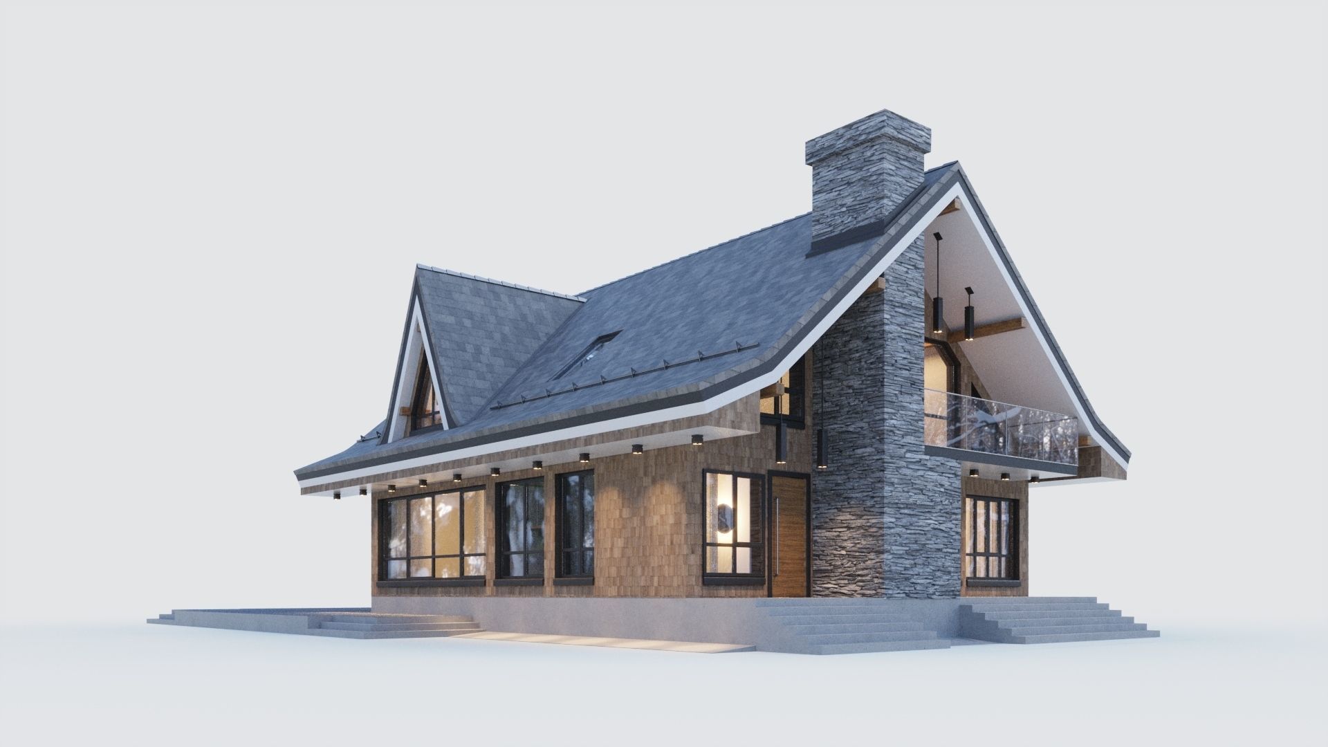 Modern half-timbered house with a residential attic 3D model_2
