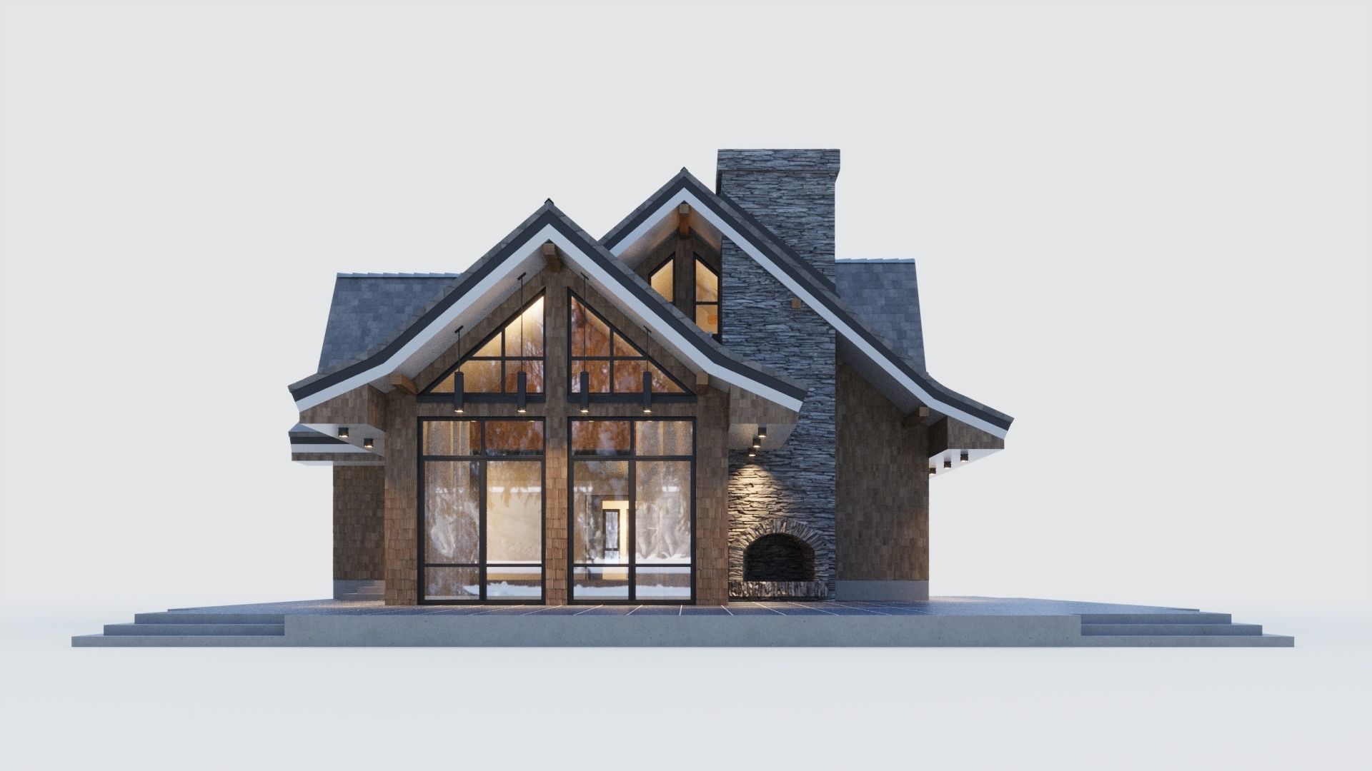Modern half-timbered house with a residential attic 3D model_4