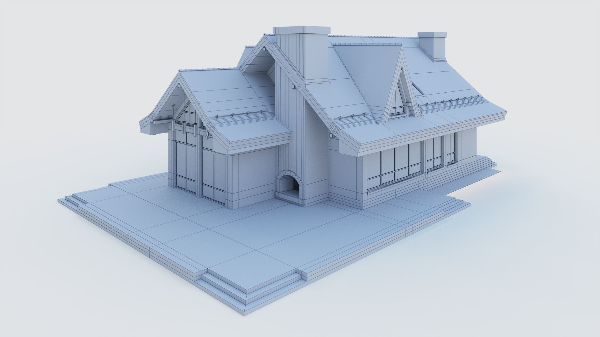 Modern half-timbered house with a residential attic 3D model_33