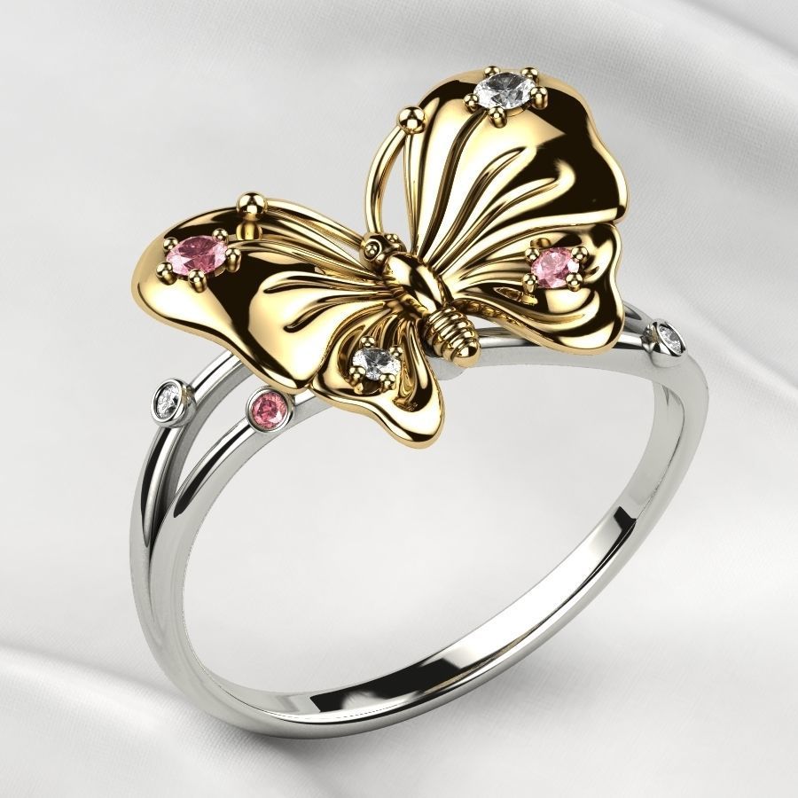 Butterfly Gold Ring 3D print model_8