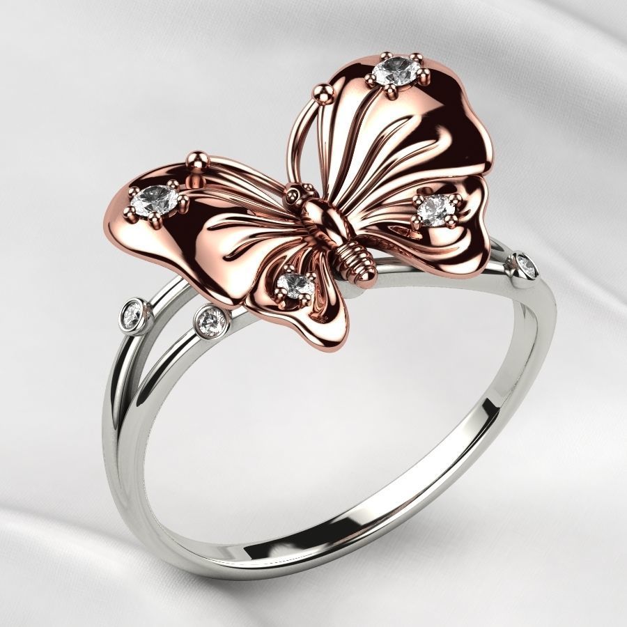Butterfly Gold Ring 3D print model_2