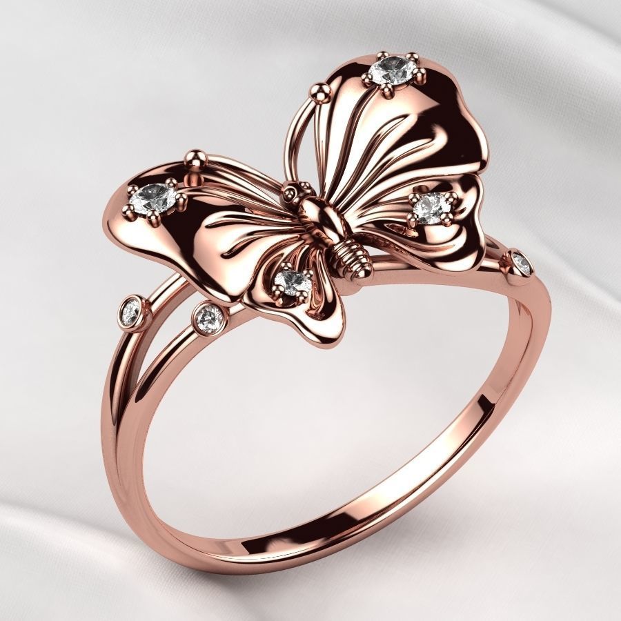 Butterfly Gold Ring 3D print model_10