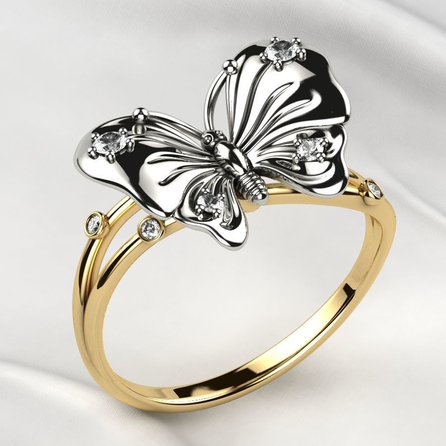 Butterfly Gold Ring 3D print model_11