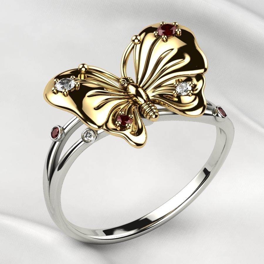 Butterfly Gold Ring 3D print model_7