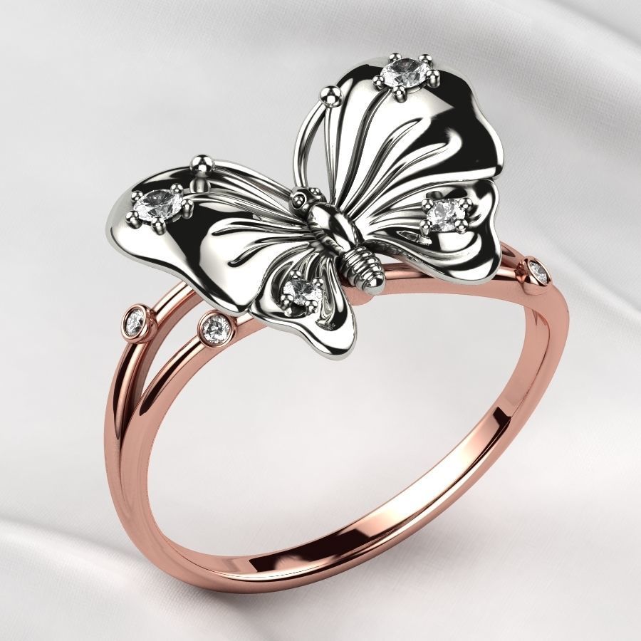 Butterfly Gold Ring 3D print model_9