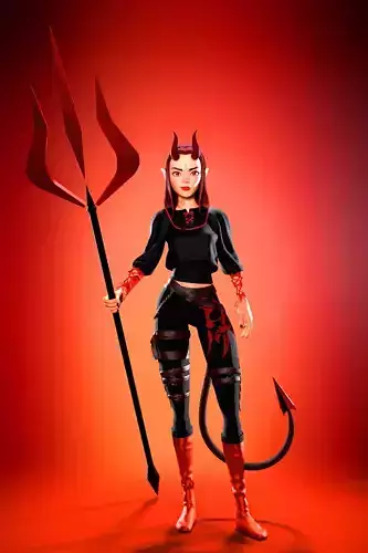 Cartoon Daemon Girl Character 3D Model