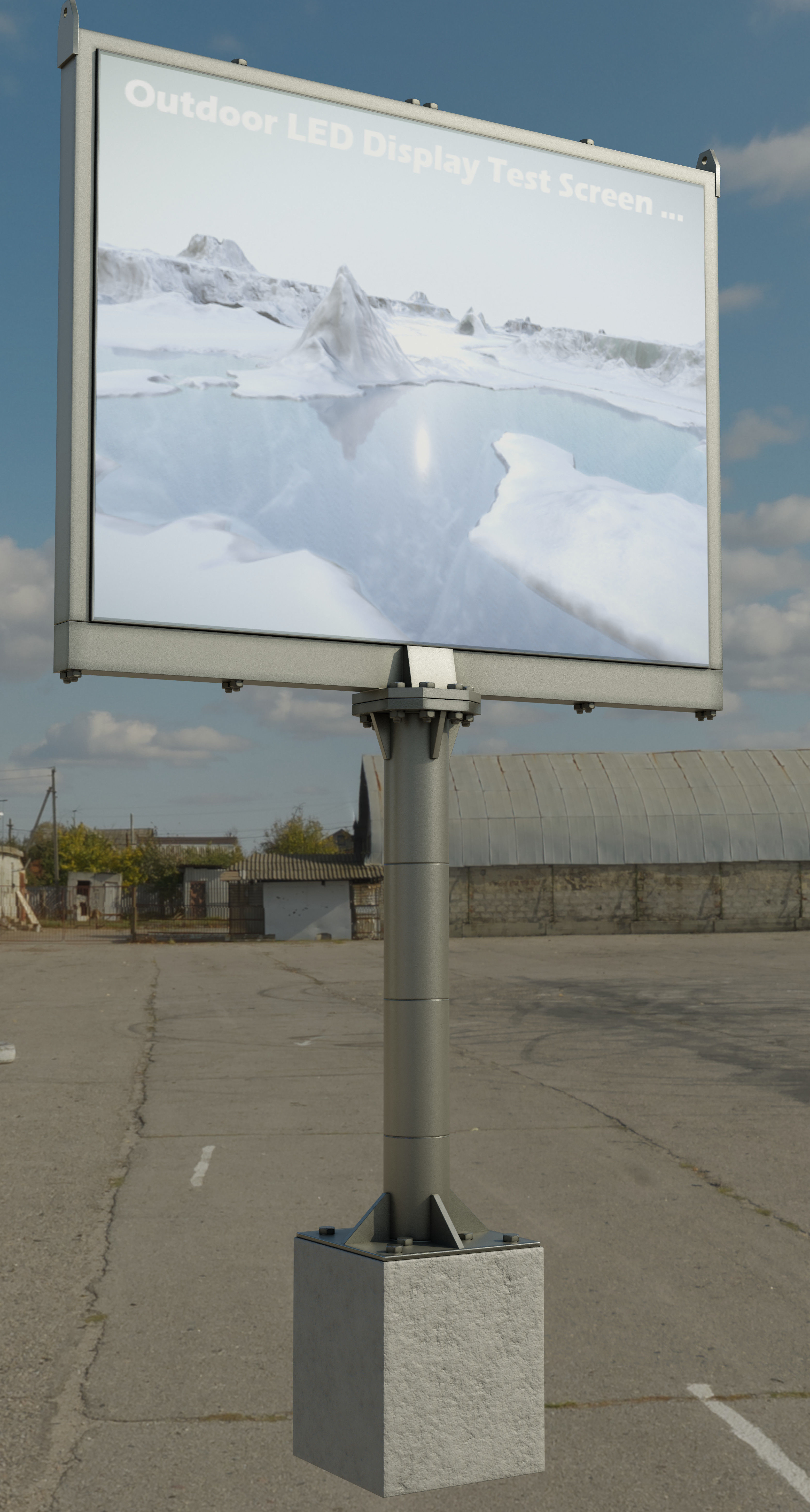 Large LED Display With Concrete Foundation for Outdoor Low-poly 3D model_4