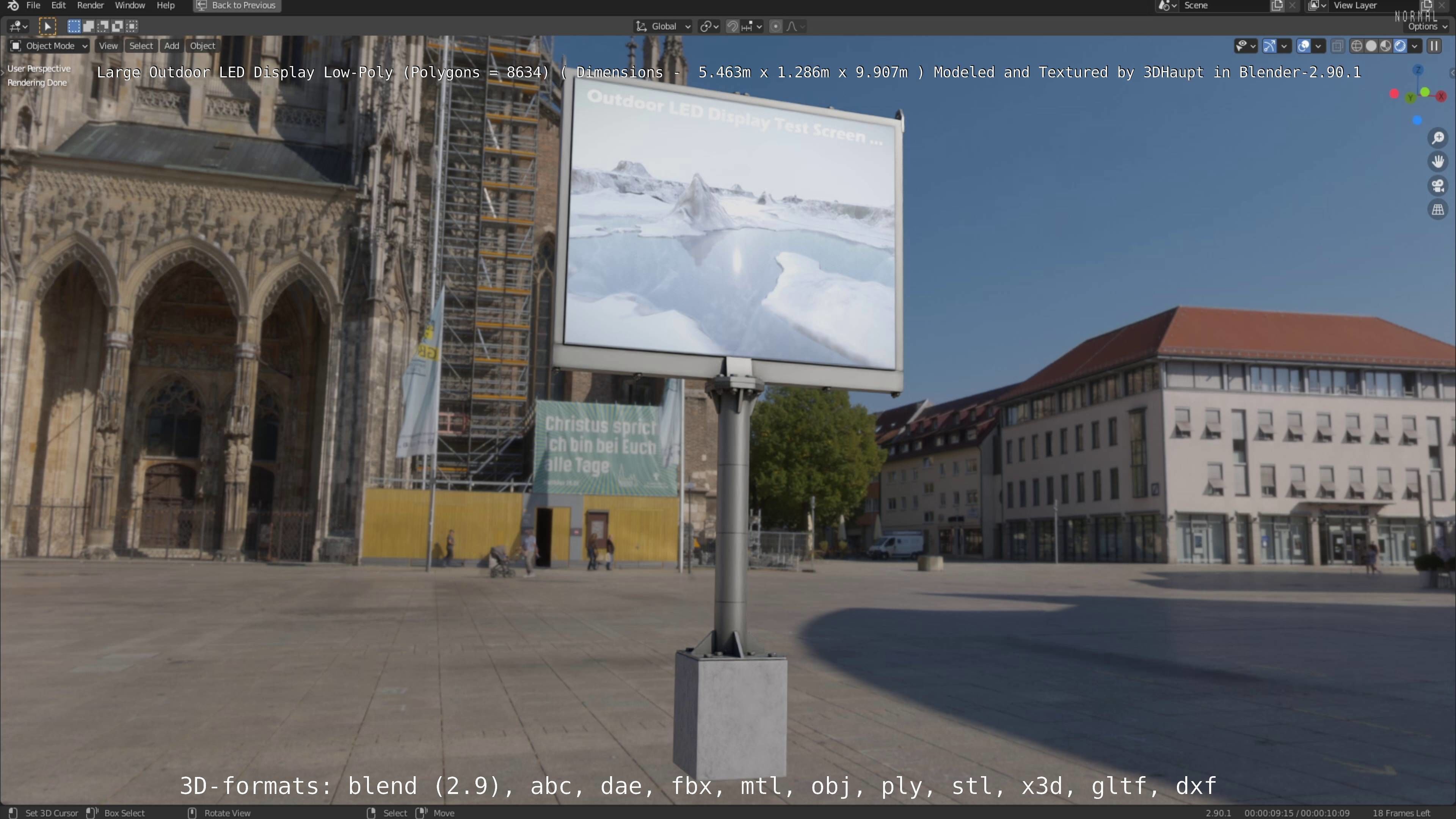 Large LED Display With Concrete Foundation for Outdoor Low-poly 3D model_8