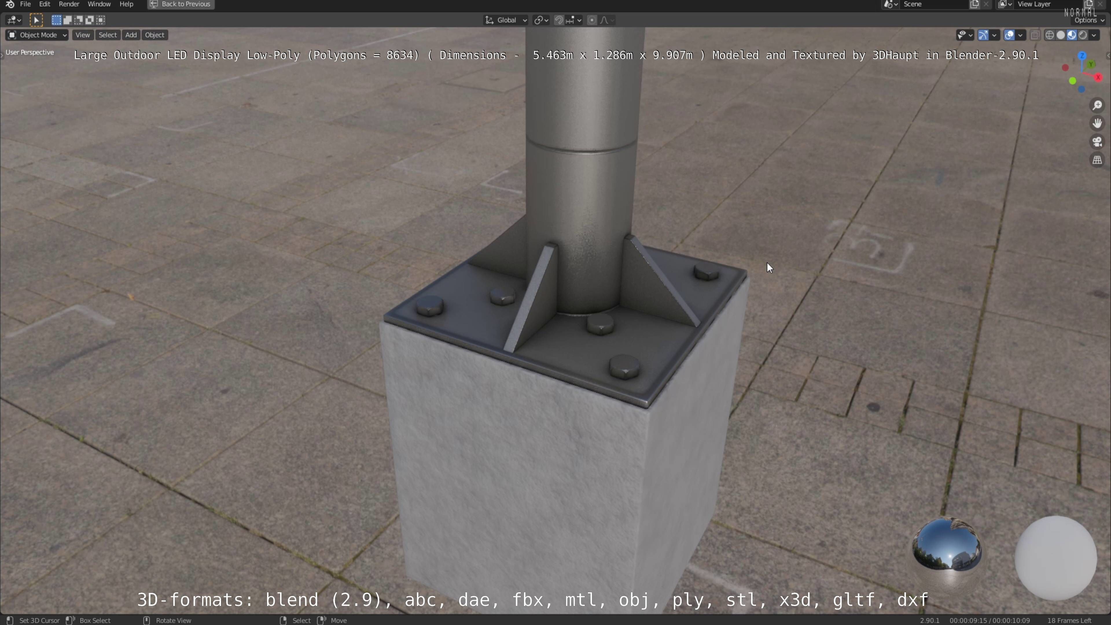 Large LED Display With Concrete Foundation for Outdoor Low-poly 3D model_105