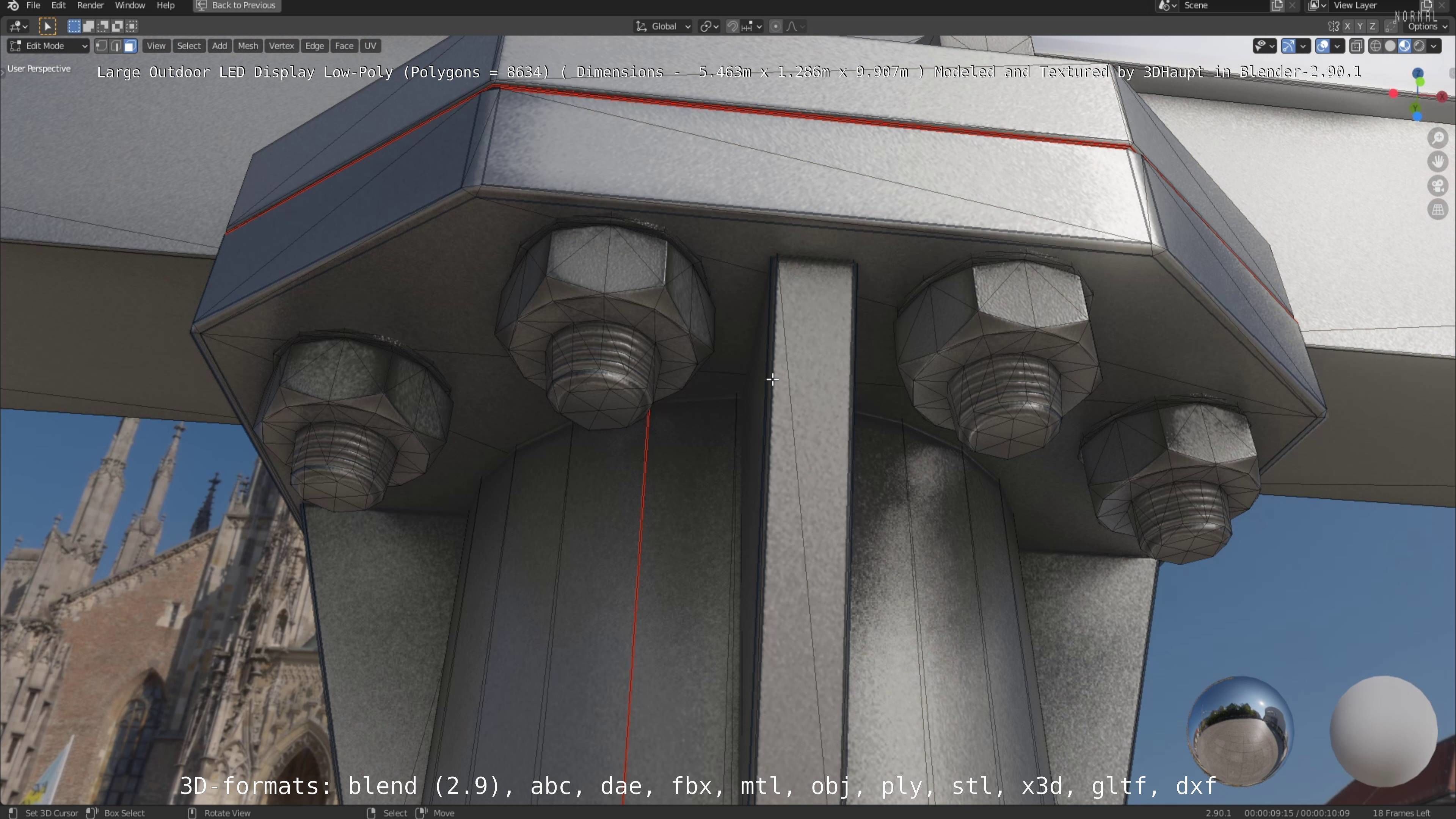 Large LED Display With Concrete Foundation for Outdoor Low-poly 3D model_137