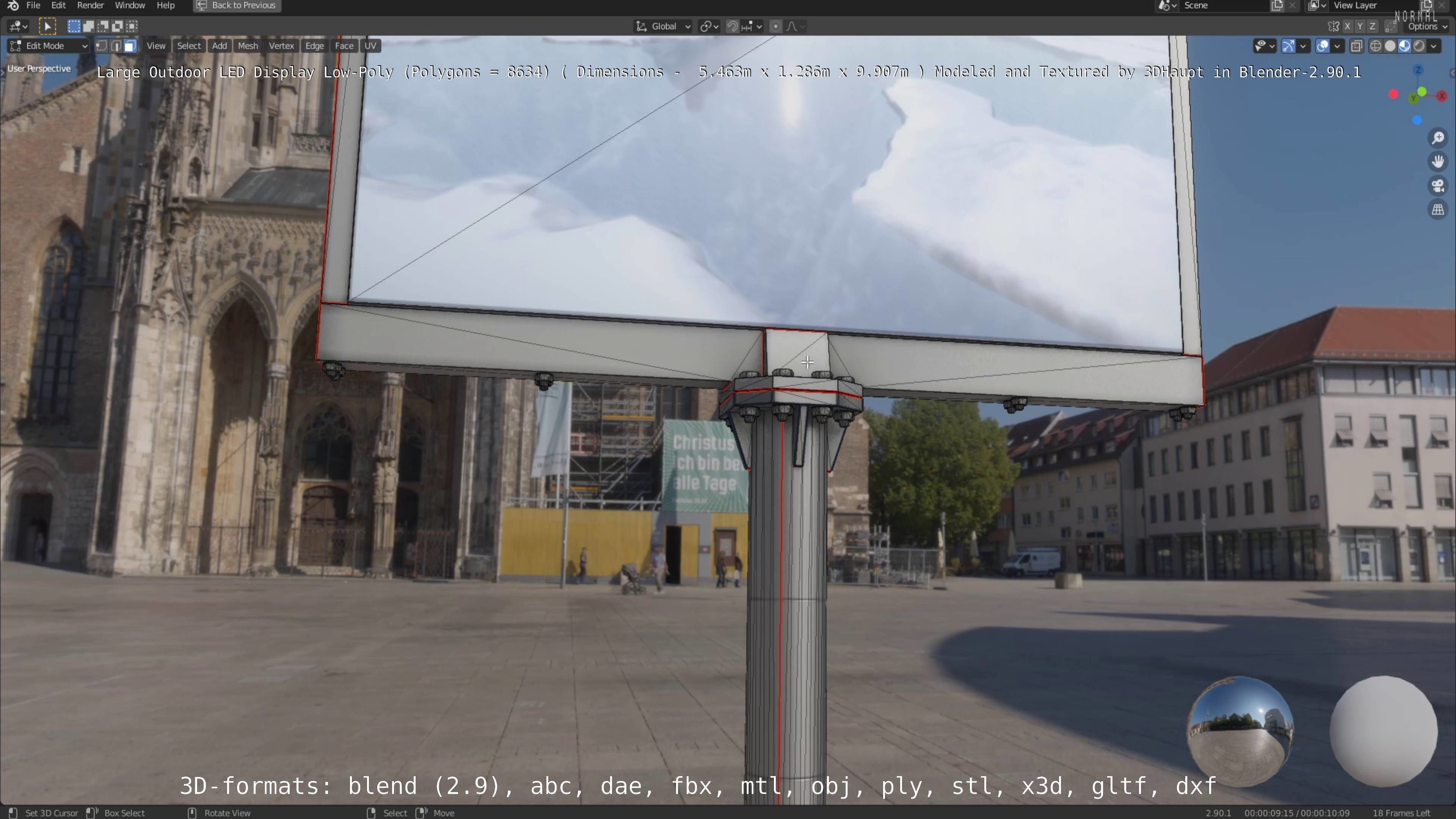 Large LED Display With Concrete Foundation for Outdoor Low-poly 3D model_44