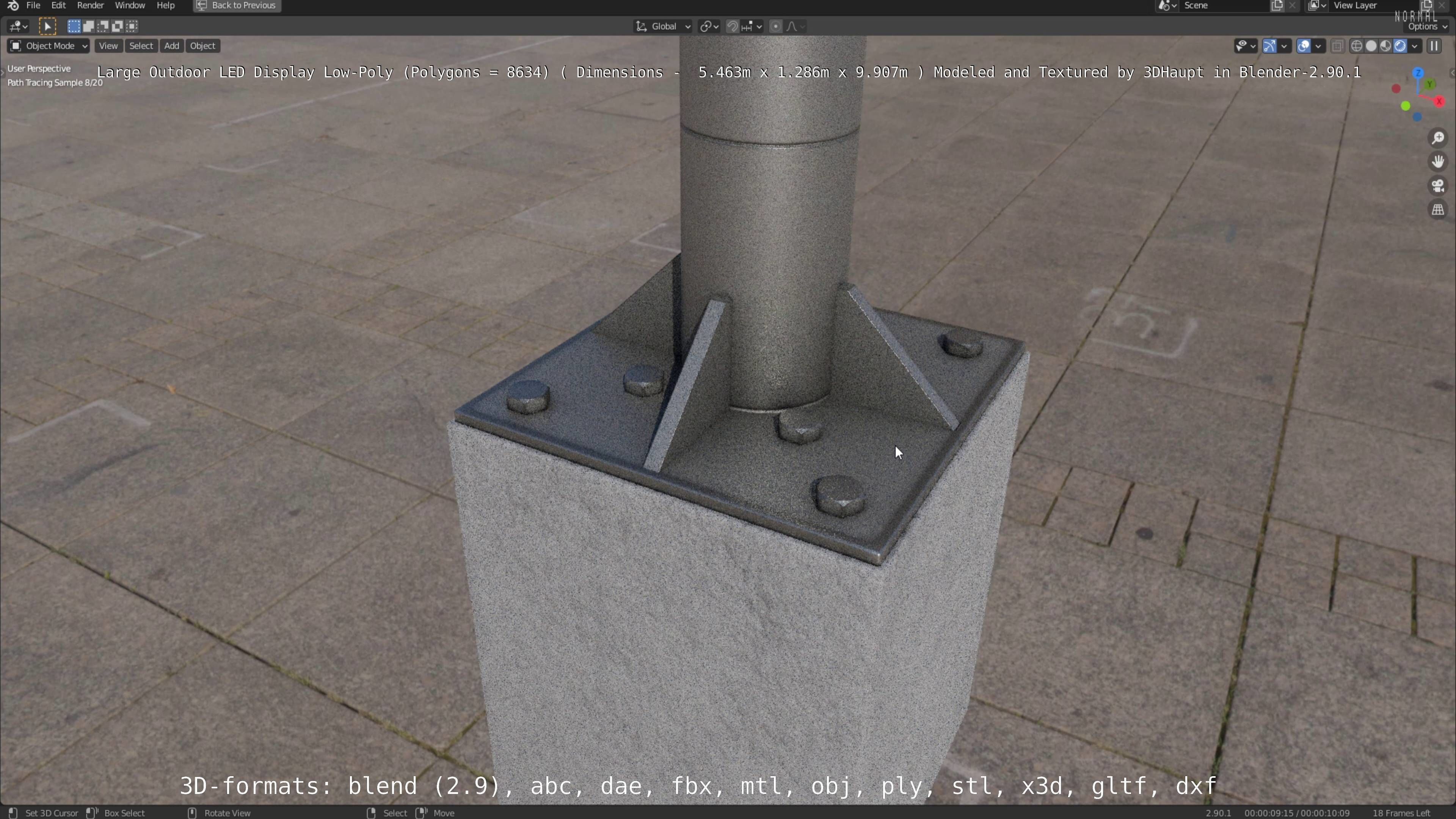 Large LED Display With Concrete Foundation for Outdoor Low-poly 3D model_36