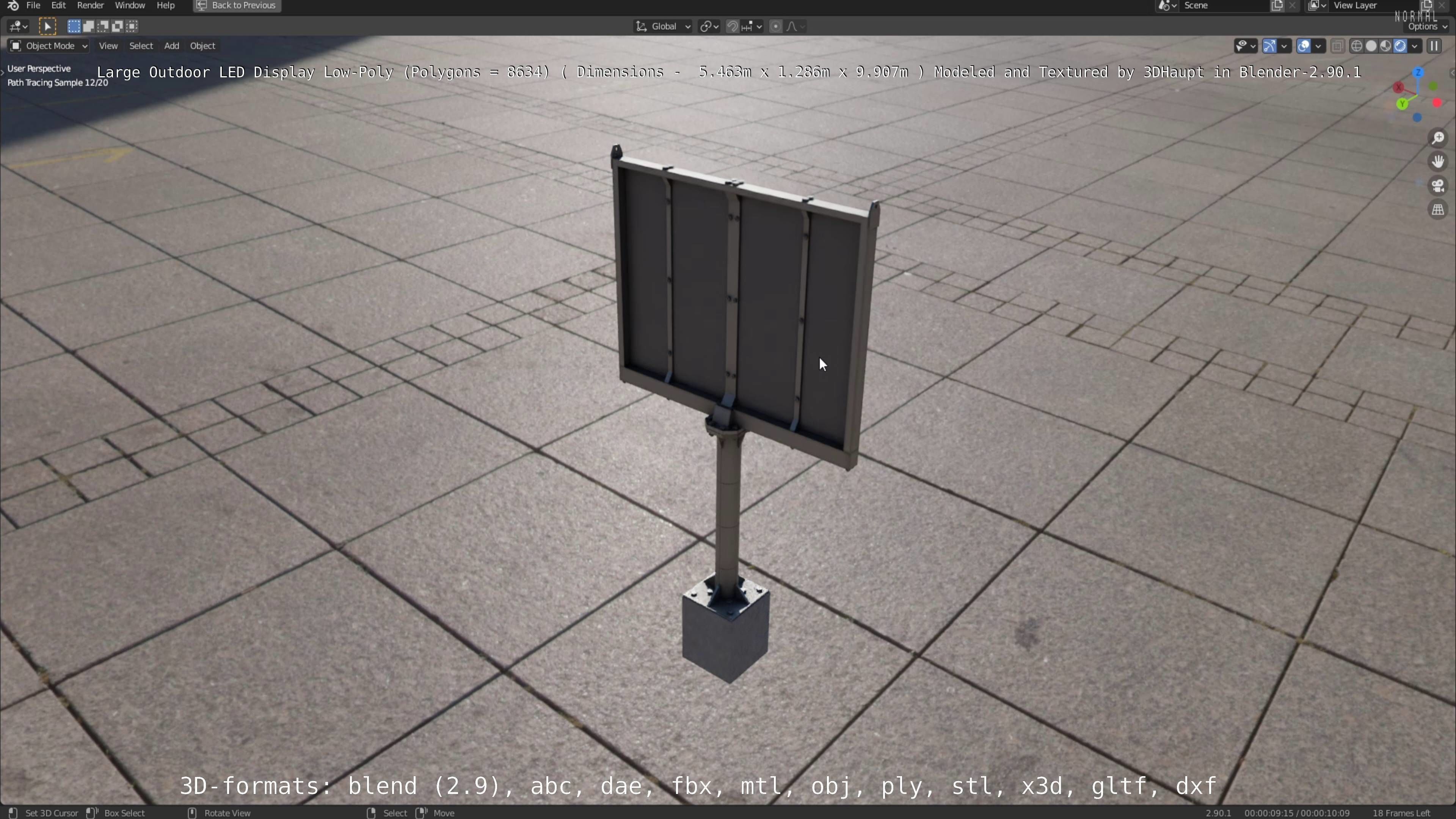 Large LED Display With Concrete Foundation for Outdoor Low-poly 3D model_140