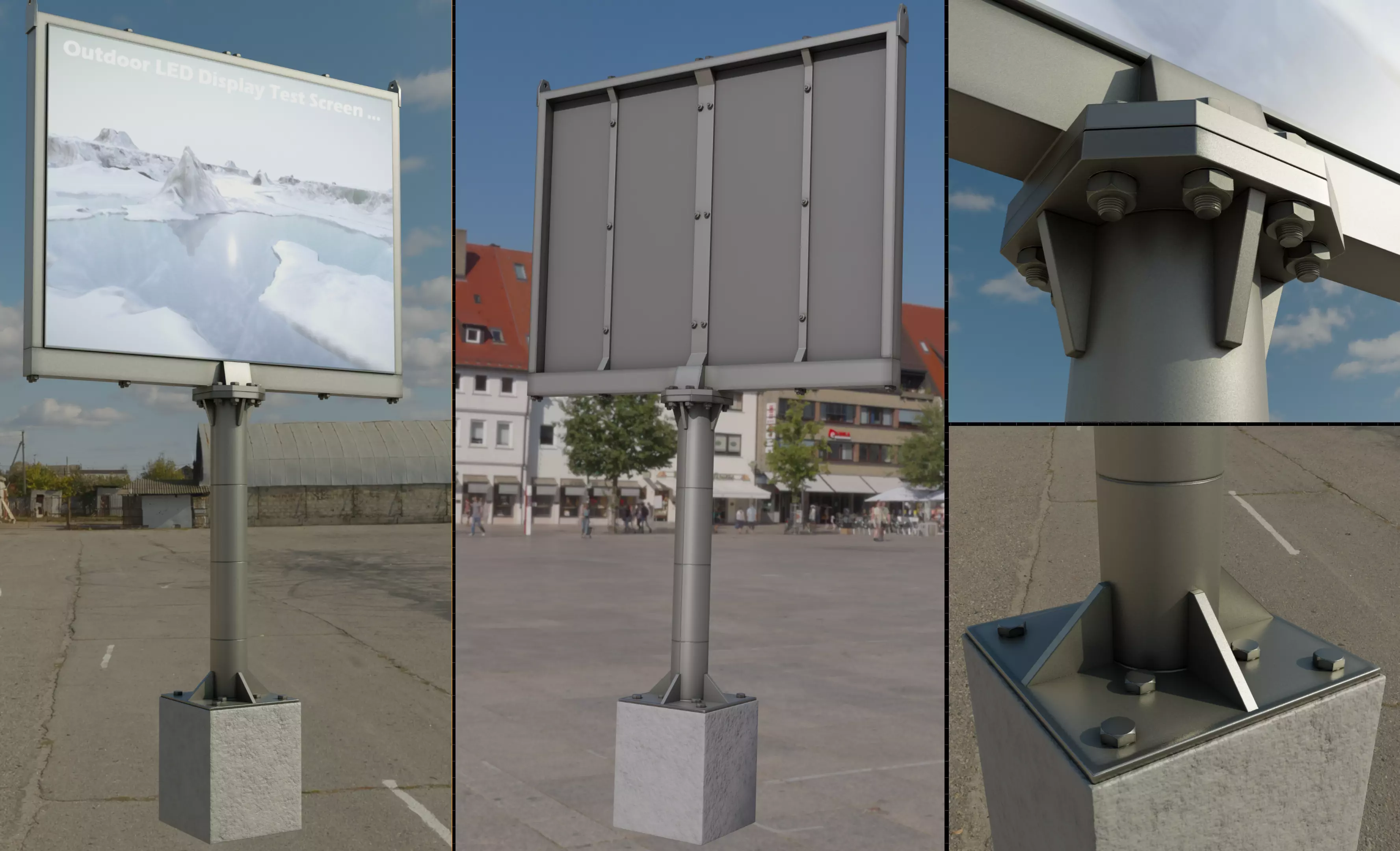 Large LED Display With Concrete Foundation for Outdoor Low-poly 3D model_0
