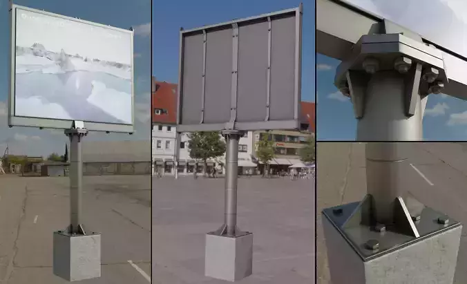 Large LED Display With Concrete Foundation for Outdoor Low-poly 3D model