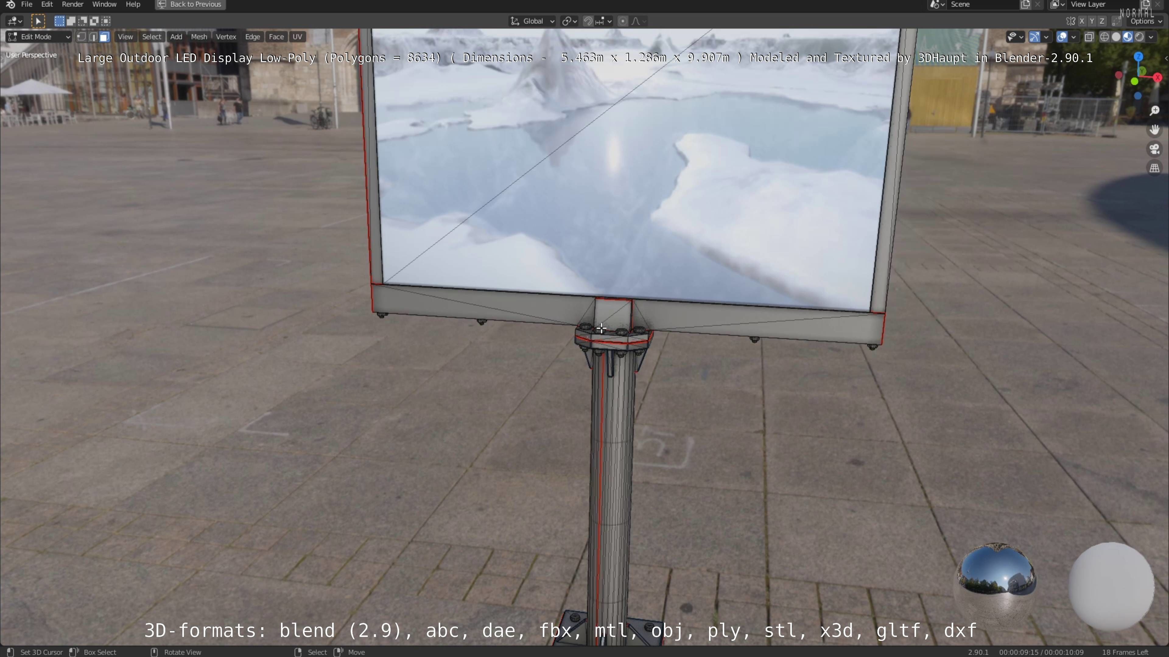Large LED Display With Concrete Foundation for Outdoor Low-poly 3D model_15