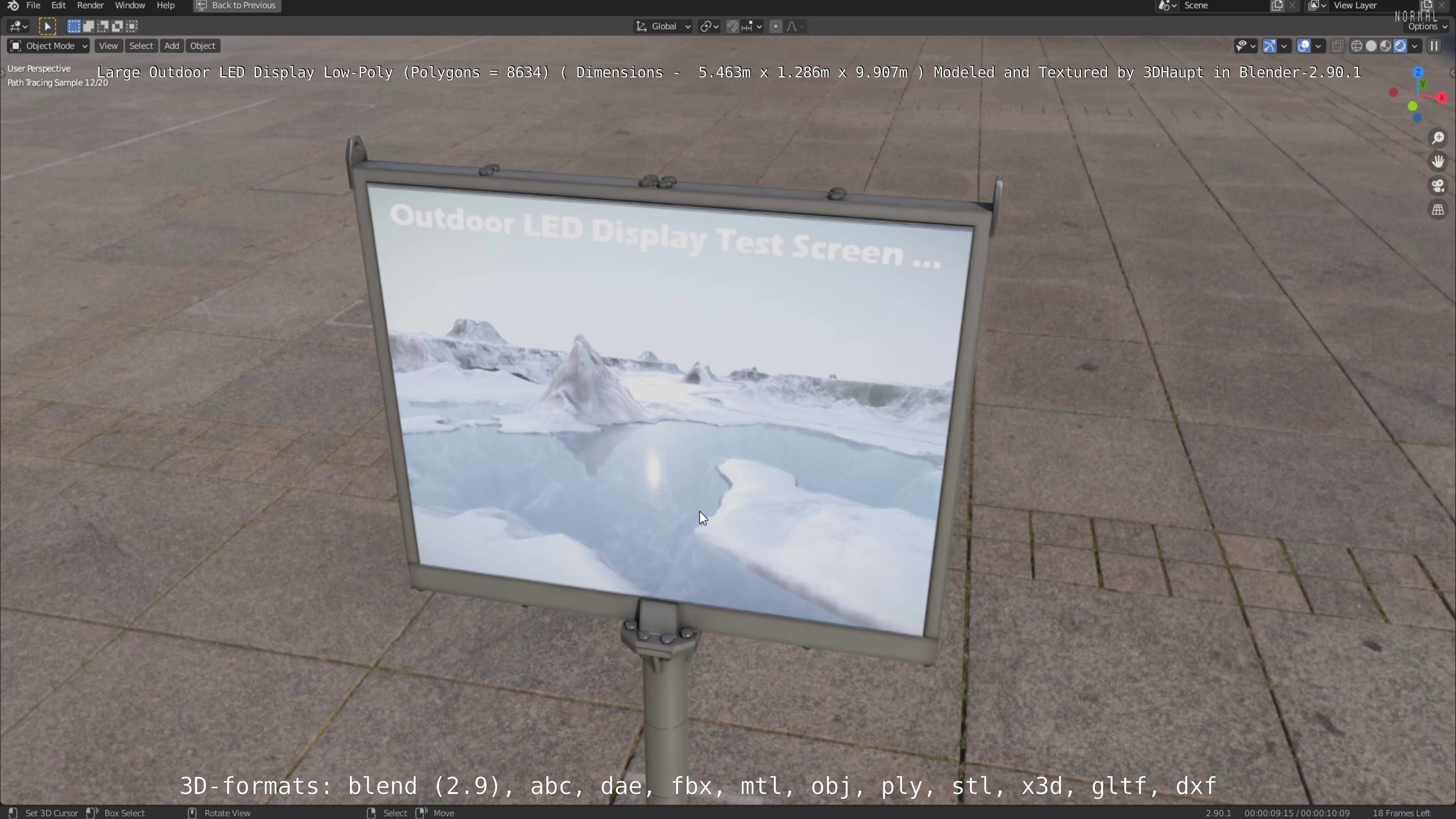 Large LED Display With Concrete Foundation for Outdoor Low-poly 3D model_122