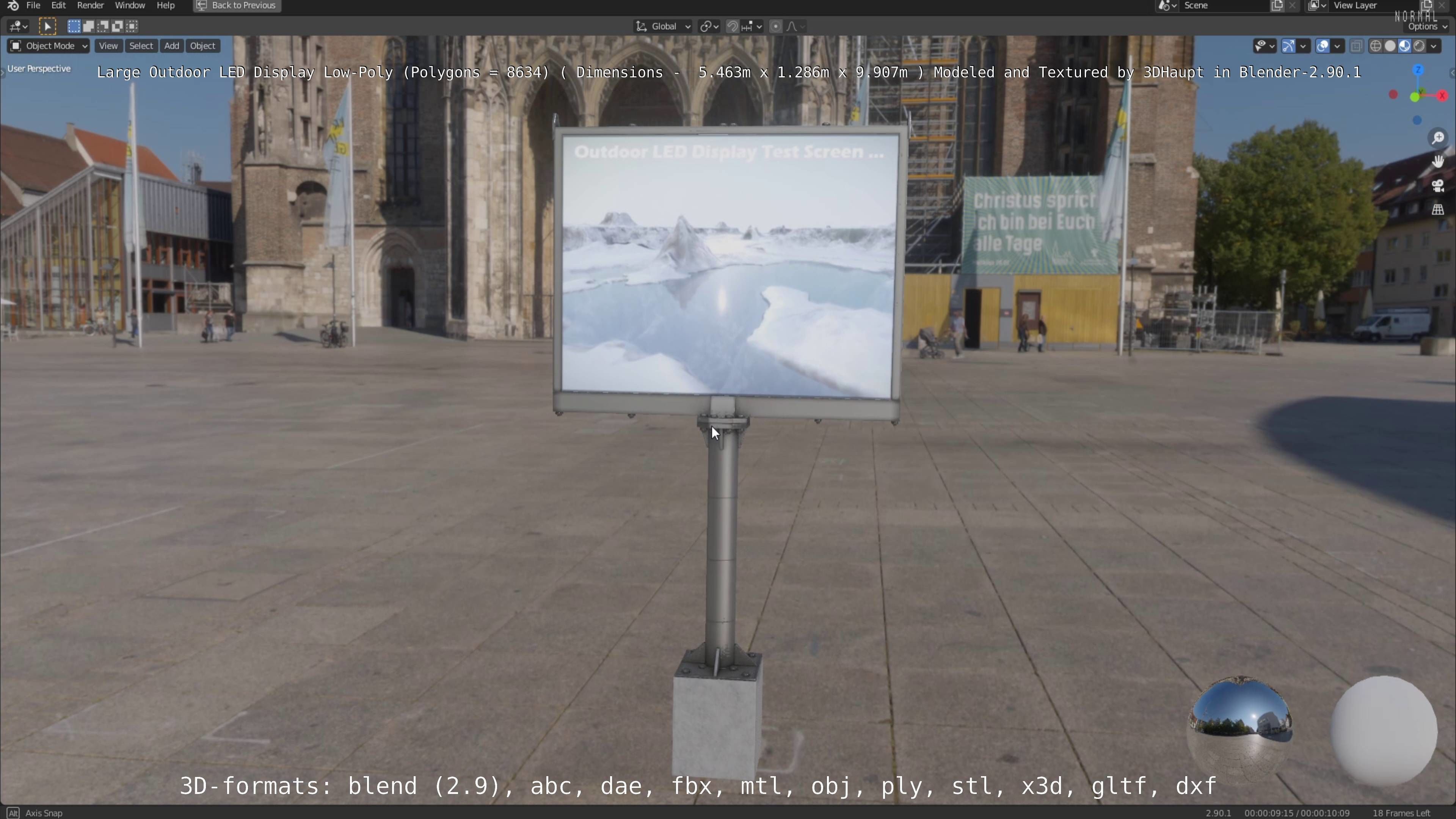 Large LED Display With Concrete Foundation for Outdoor Low-poly 3D model_77