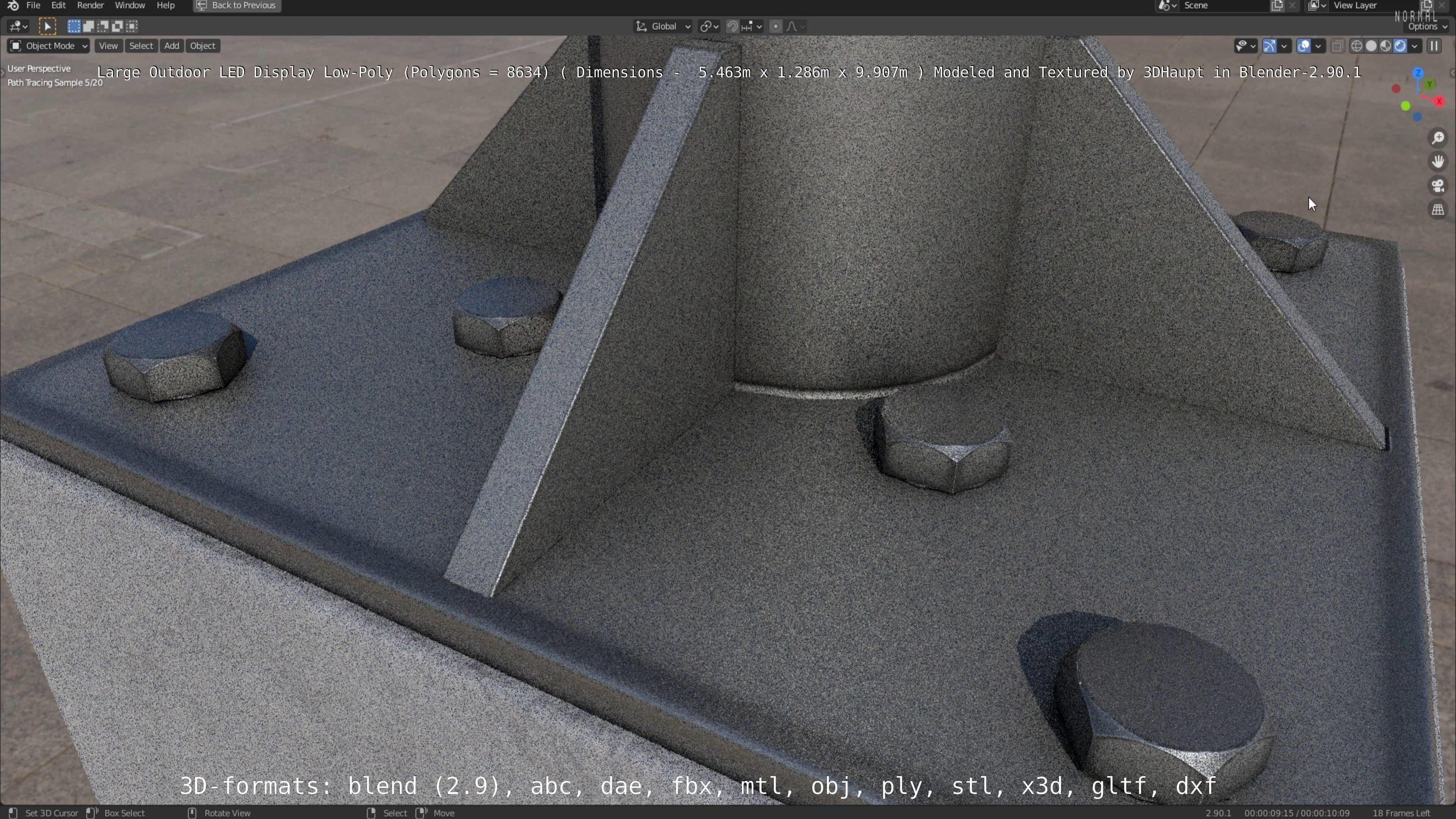 Large LED Display With Concrete Foundation for Outdoor Low-poly 3D model_37