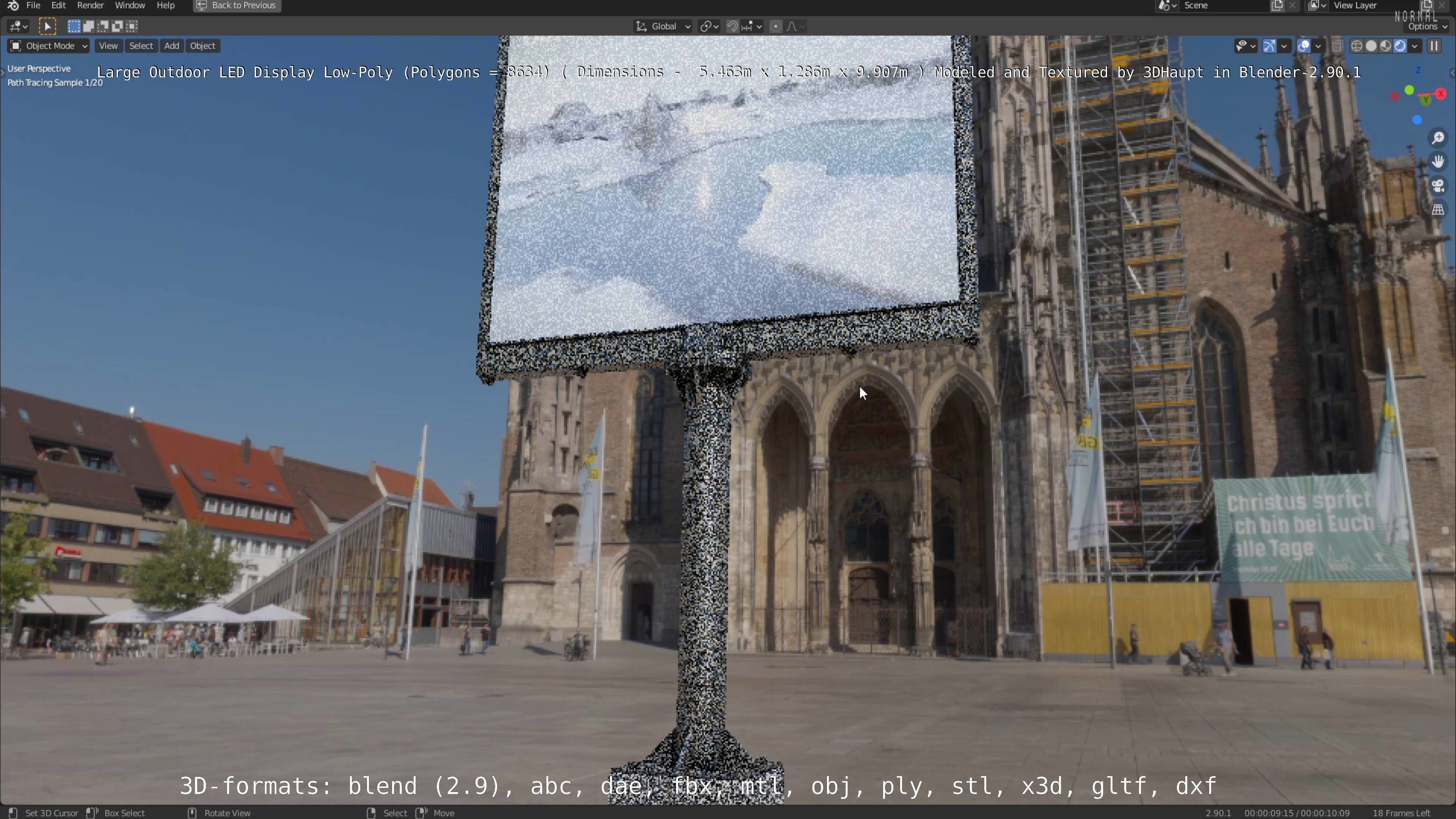 Large LED Display With Concrete Foundation for Outdoor Low-poly 3D model_9