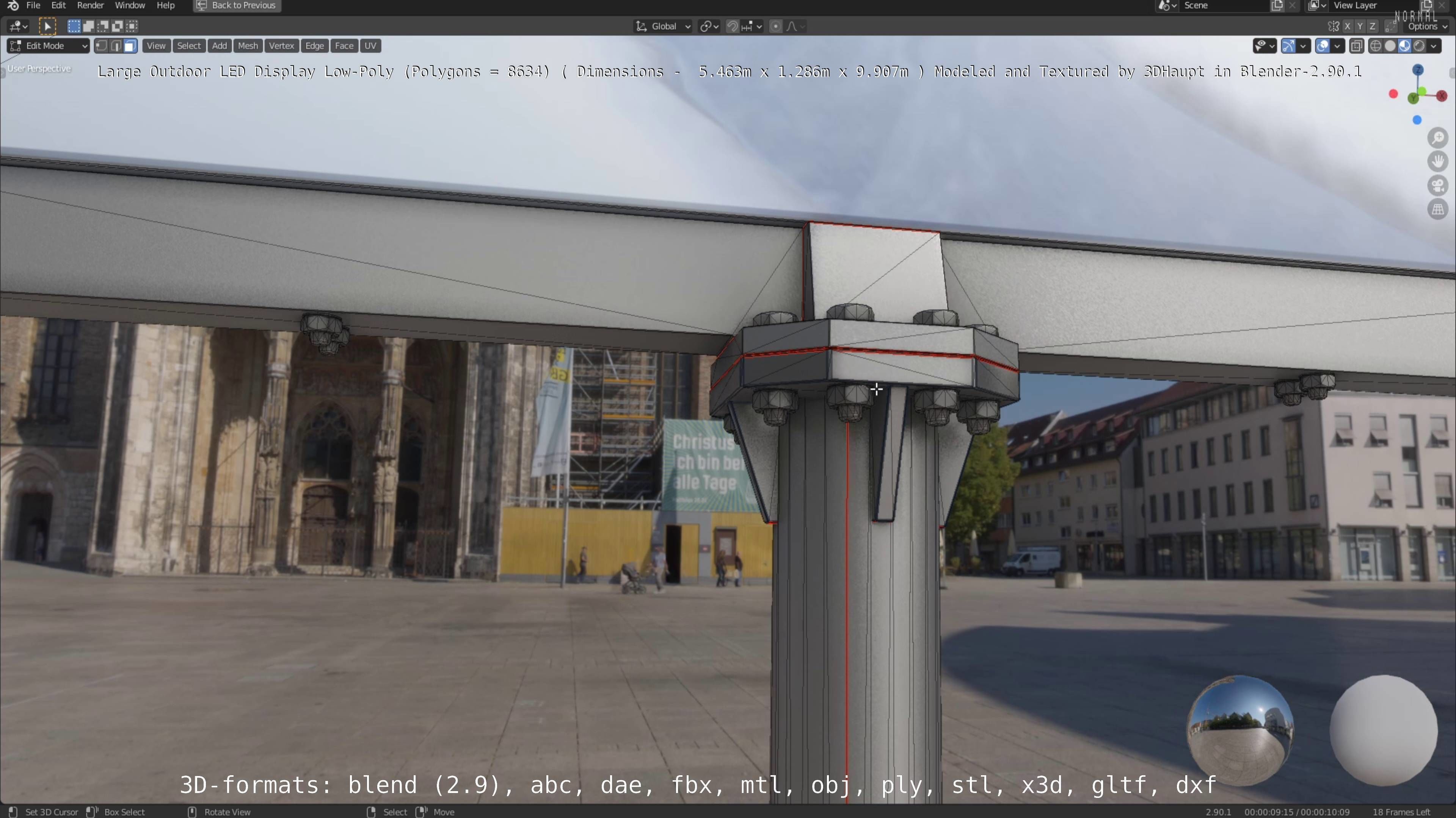 Large LED Display With Concrete Foundation for Outdoor Low-poly 3D model_16