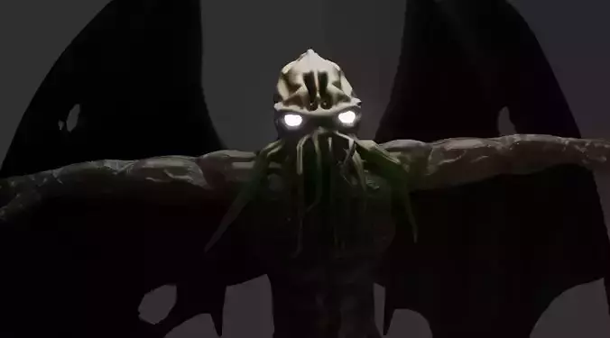Cthulhu creature with wings and glowing eyes 3D model