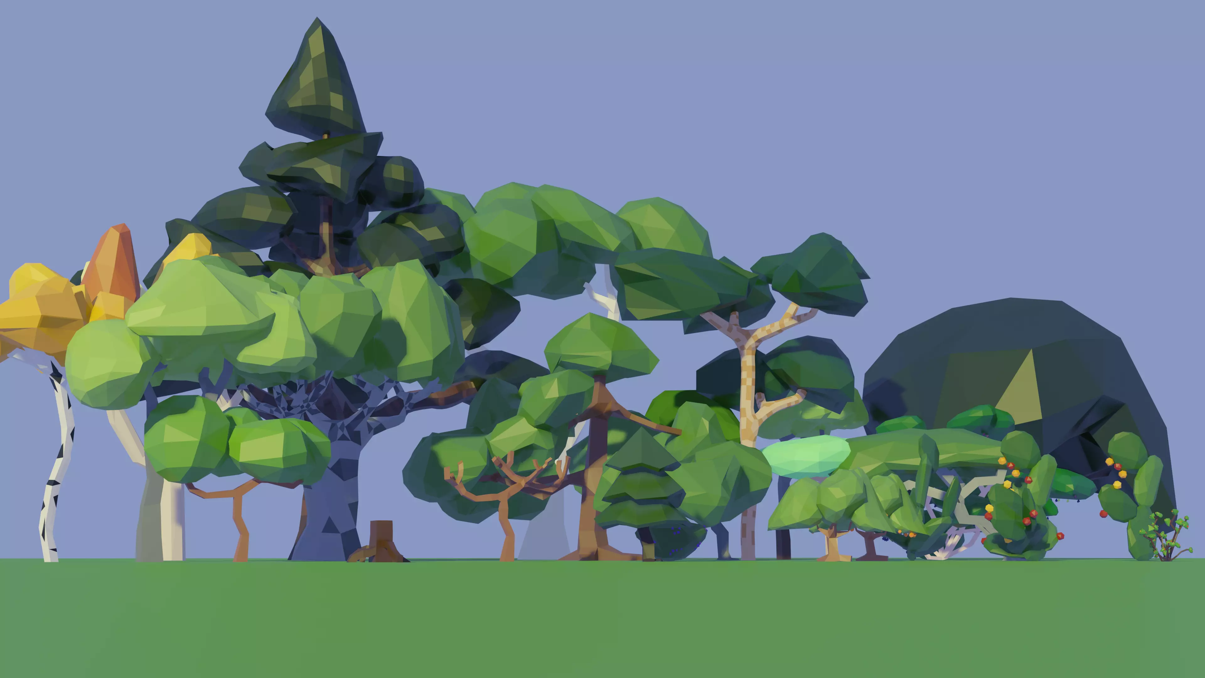 Low Poly Trees park with and pond 3D model_0