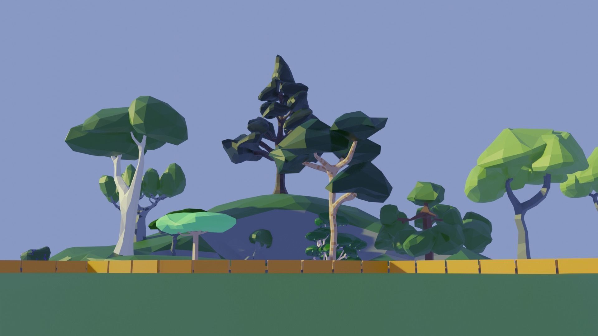 Low Poly Trees park with and pond 3D model_5