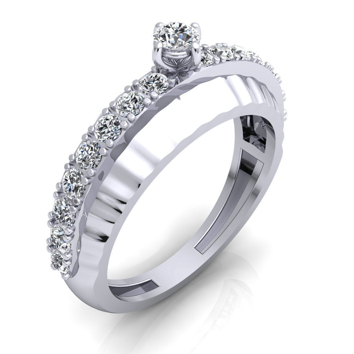 BAND 7 engagement ring in rose gold with diamonds 3D print model_2