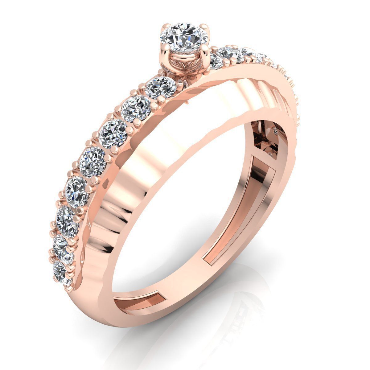BAND 7 engagement ring in rose gold with diamonds 3D print model_3