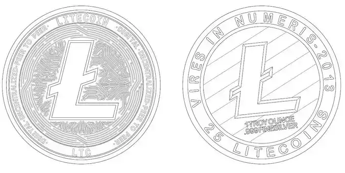 Litecoin LTC Detailed model 2D vector drawing logo