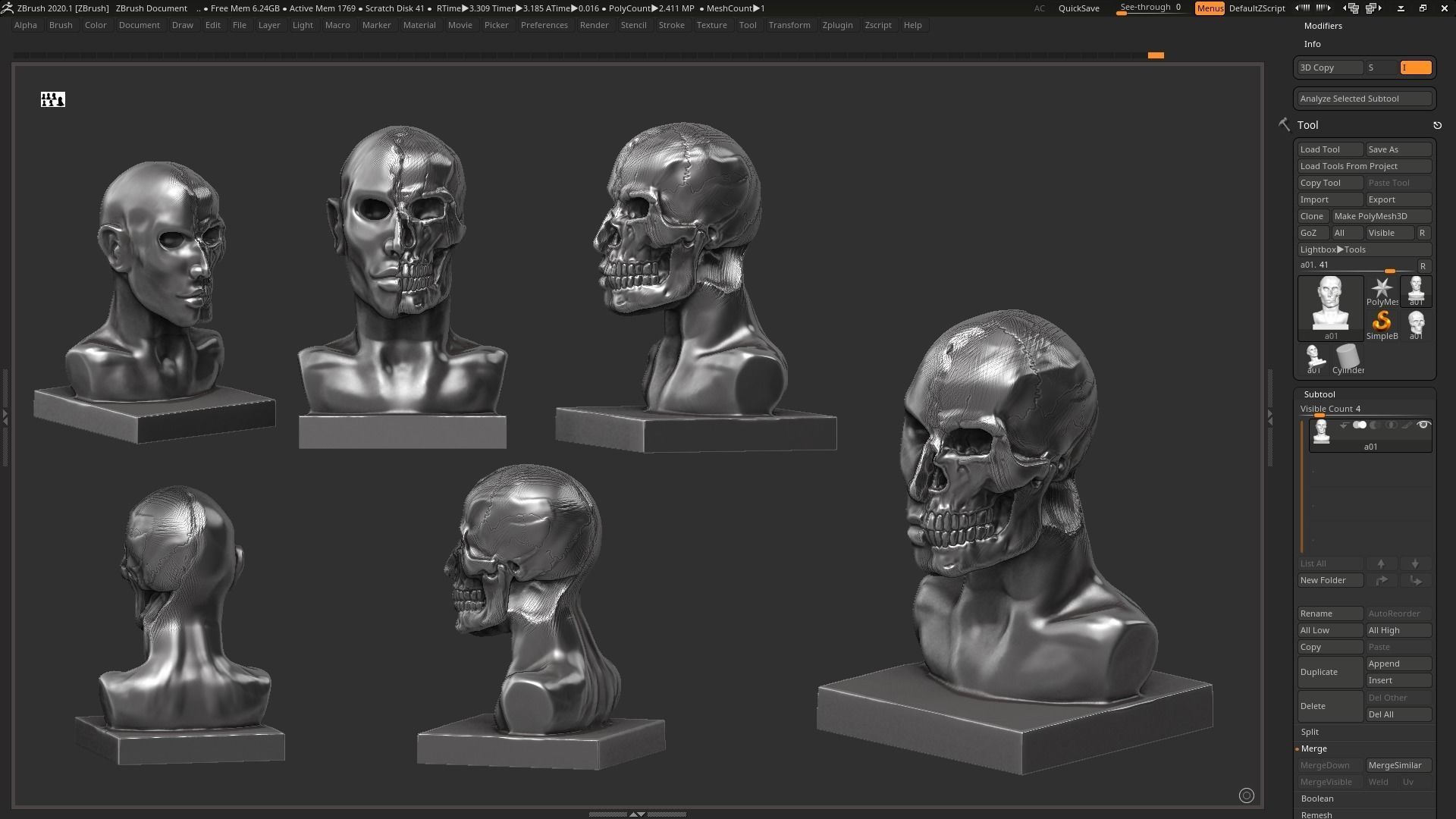 Half face half skull 3d print model 3D print model_4