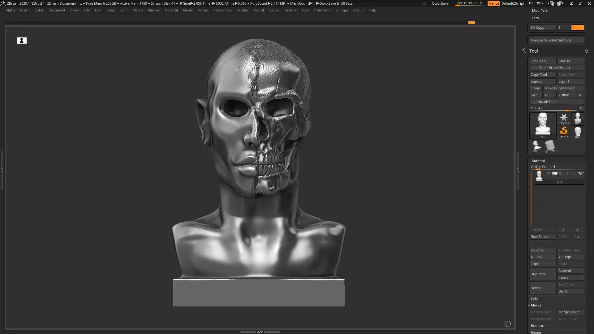 Half face half skull 3d print model 3D print model_0