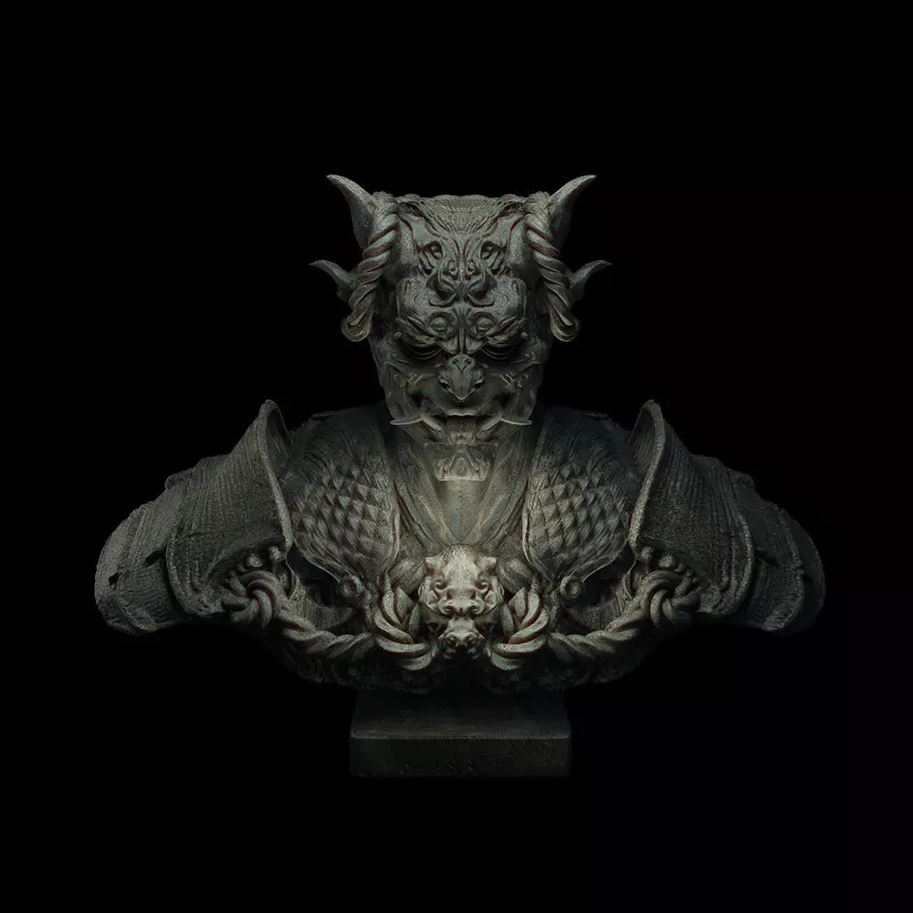Demon Samurai Statue 3D model_0