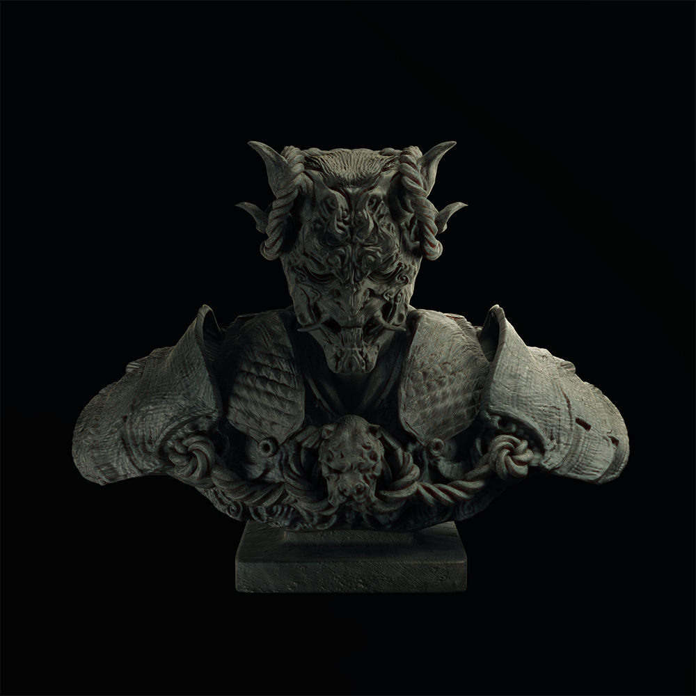 Demon Samurai Statue 3D model_2