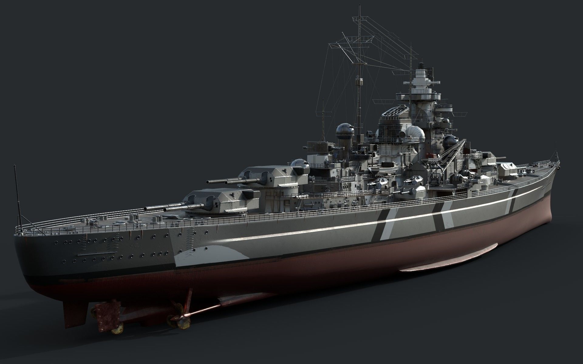 Bismark Battleship PBR 3D model_7