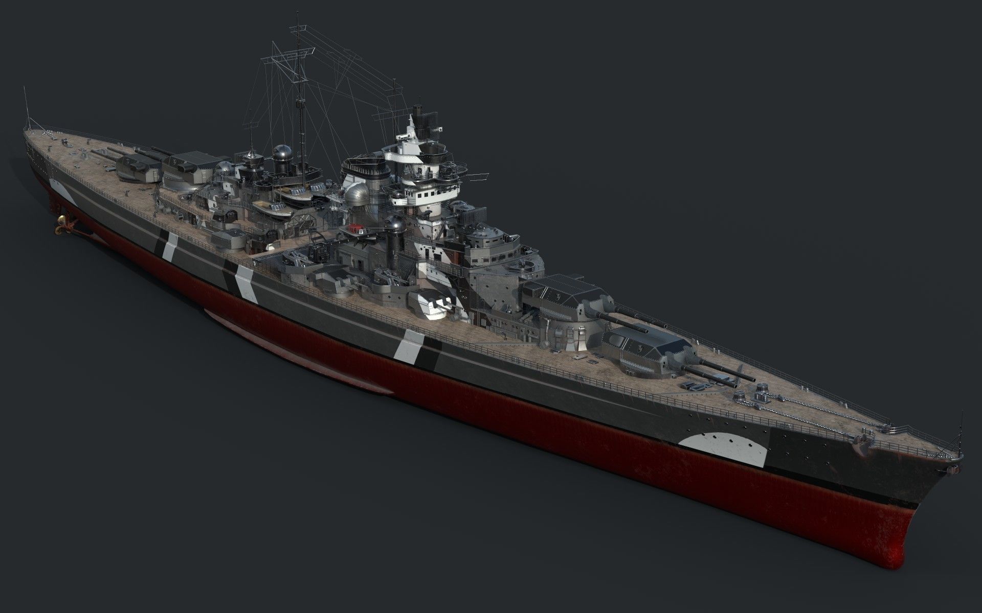 Bismark Battleship PBR 3D model_11