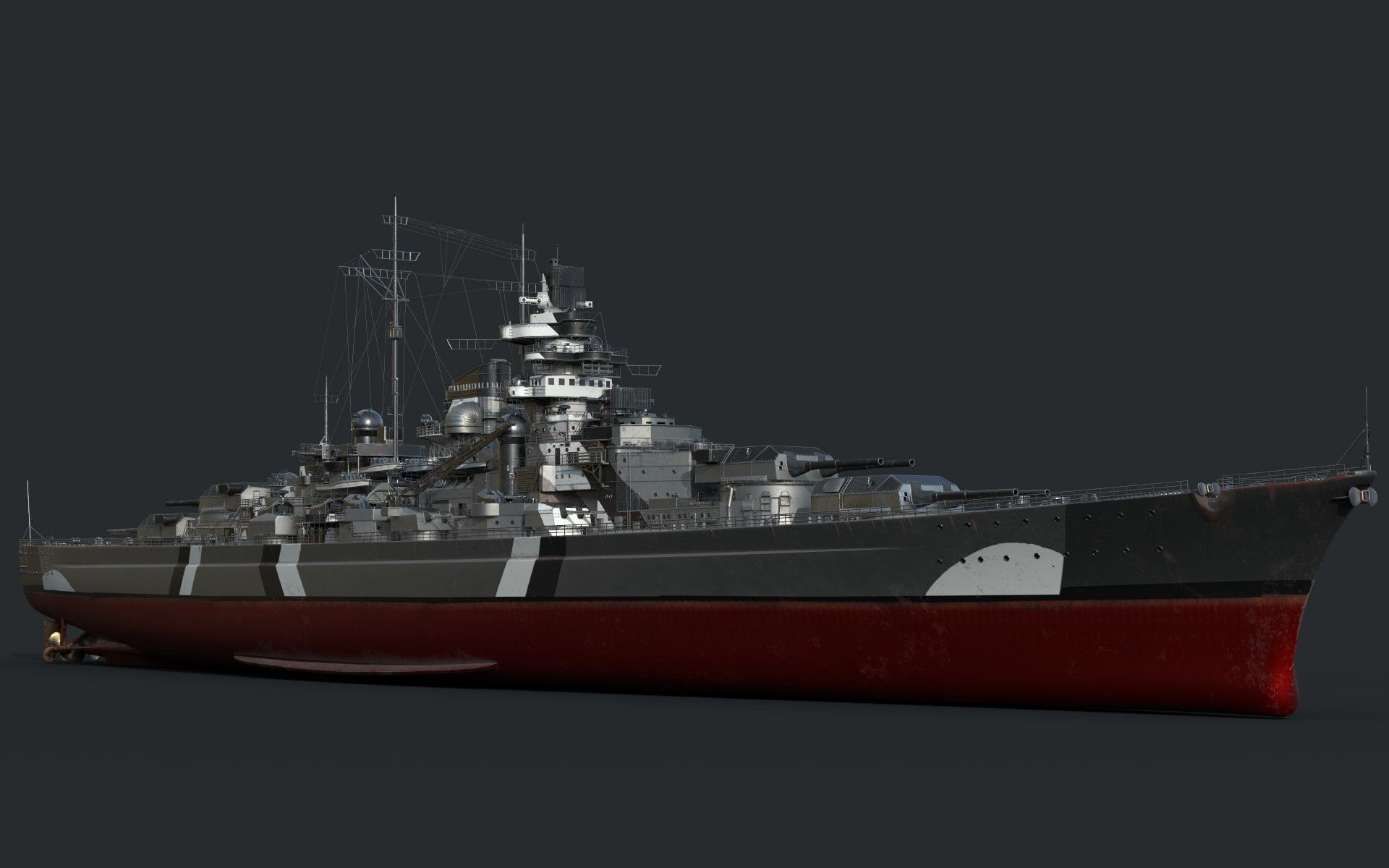Bismark Battleship PBR 3D model_12