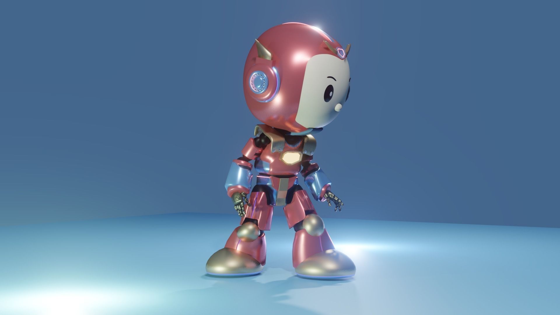 Cute Cartoon Robot 3D Character Animation Low-poly 3D model_4
