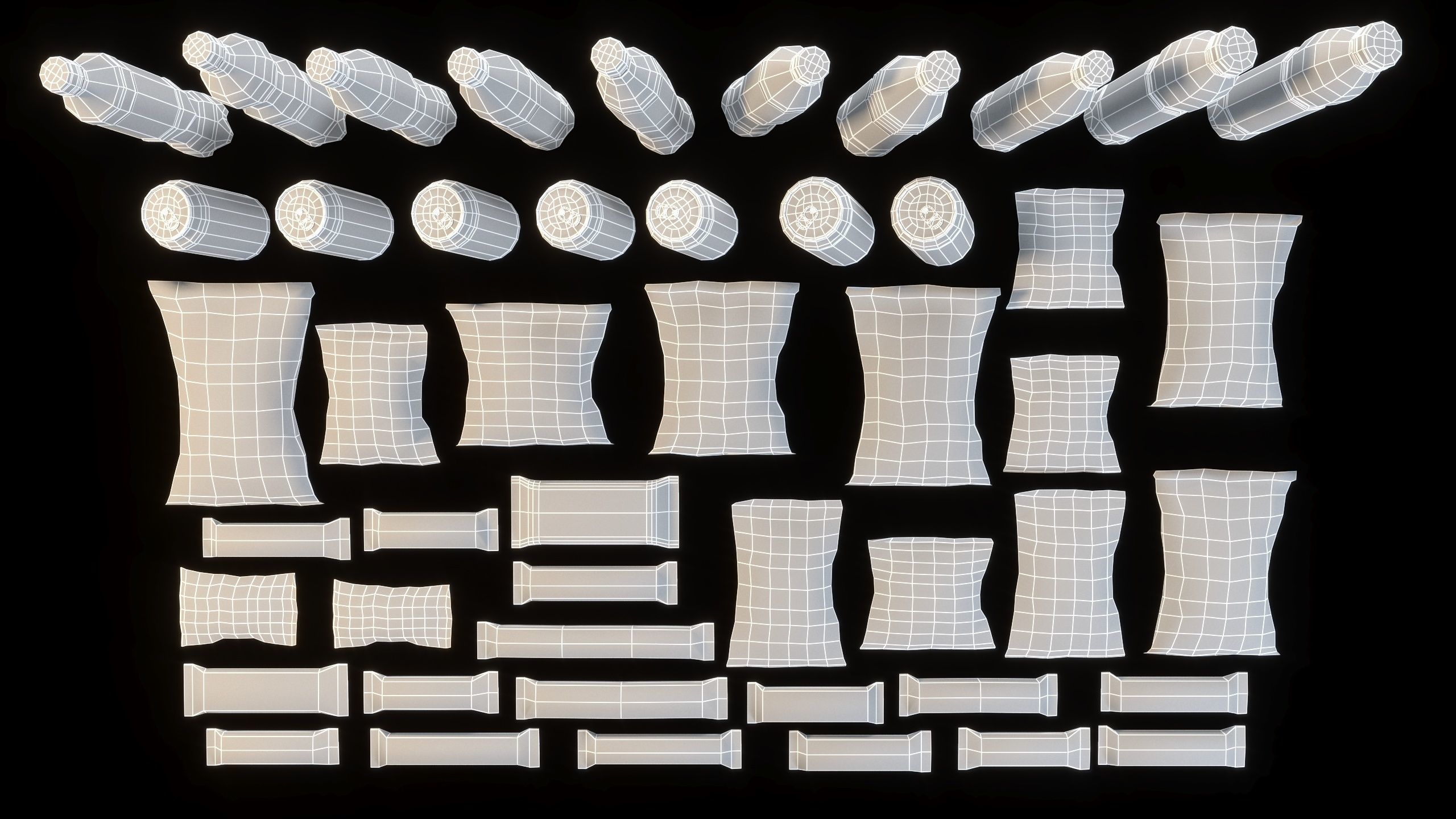 Set of drinks and snacks and chocolate bars Low-poly 3D model_18