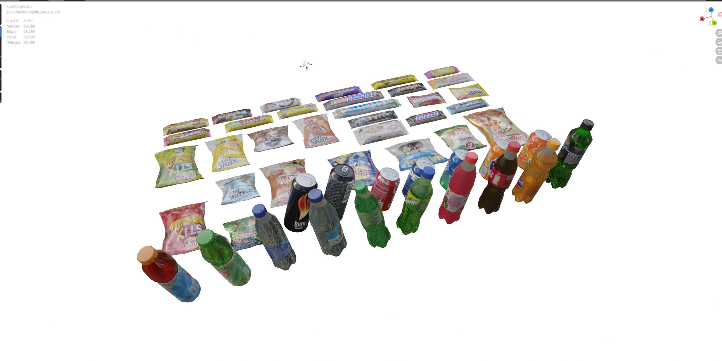 Set of drinks and snacks and chocolate bars Low-poly 3D model_13