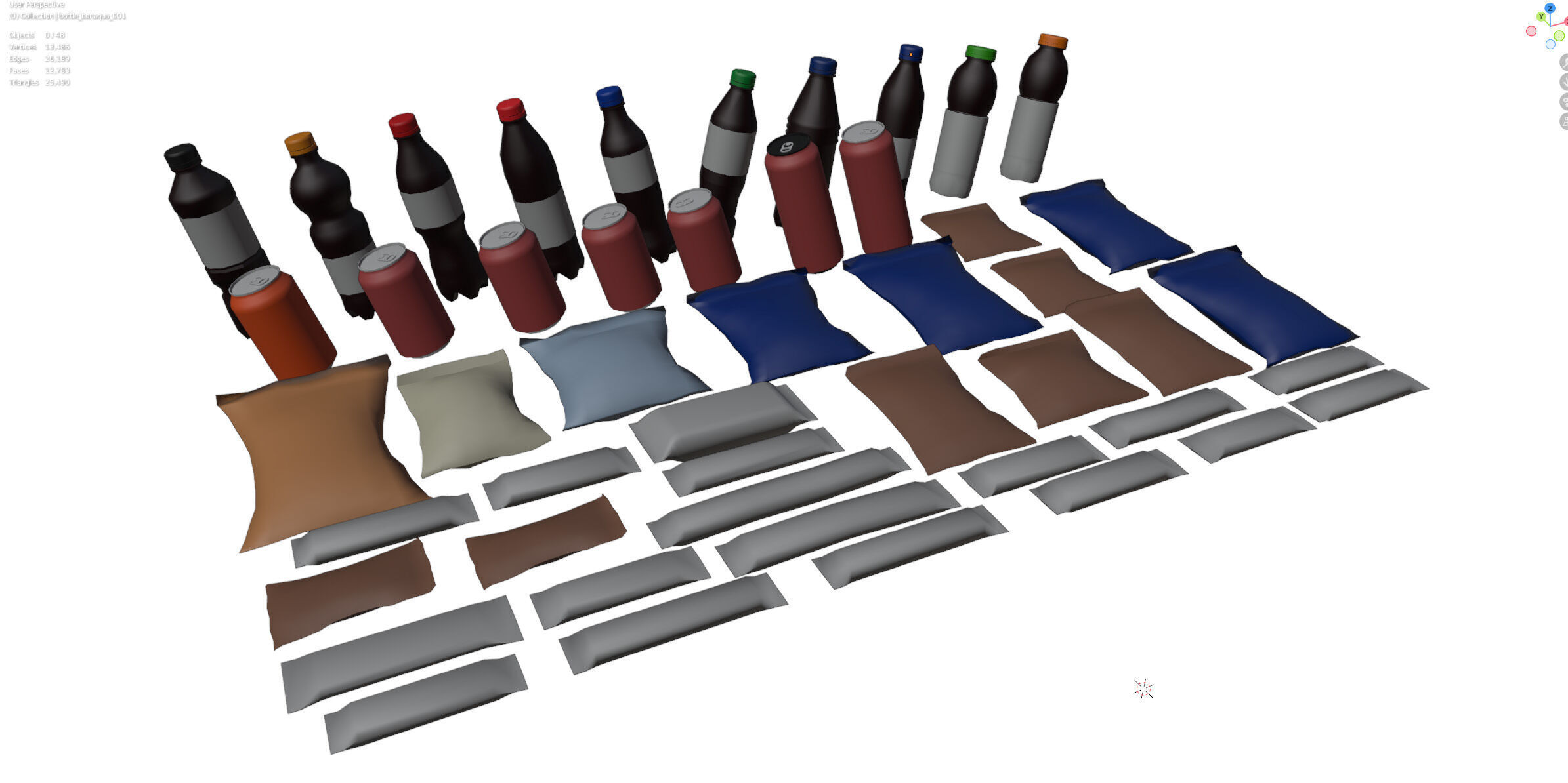 Set of drinks and snacks and chocolate bars Low-poly 3D model_15