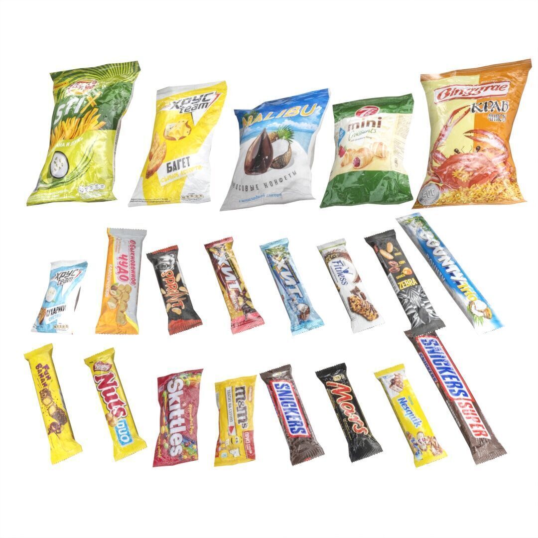 Set of drinks and snacks and chocolate bars Low-poly 3D model_25
