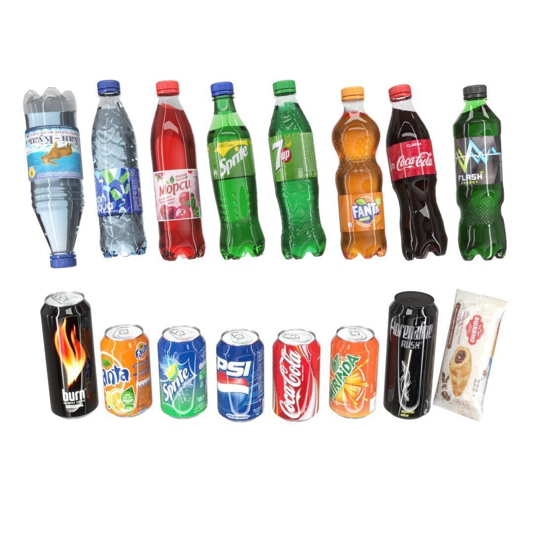 Set of drinks and snacks and chocolate bars Low-poly 3D model_24