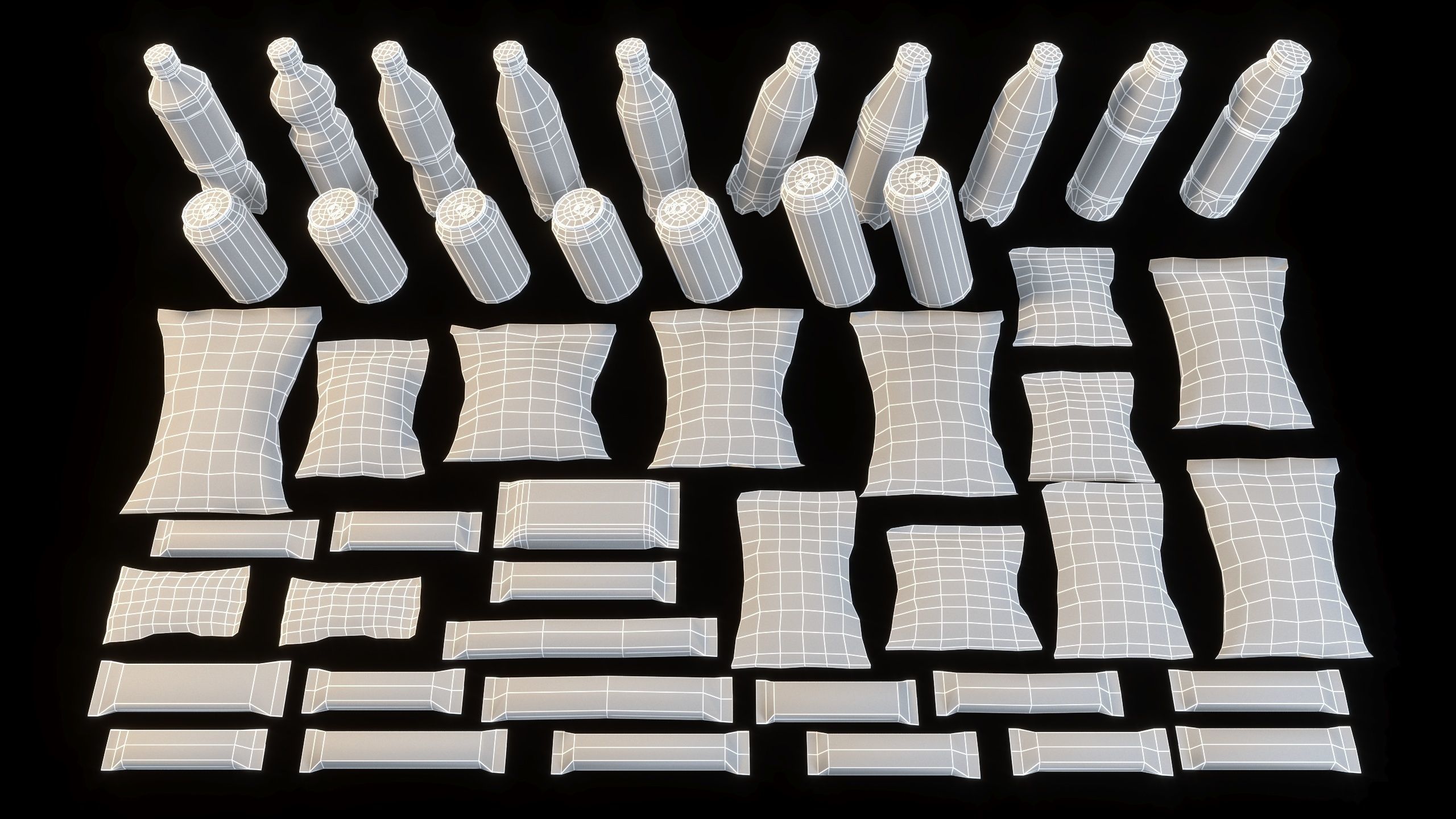 Set of drinks and snacks and chocolate bars Low-poly 3D model_17