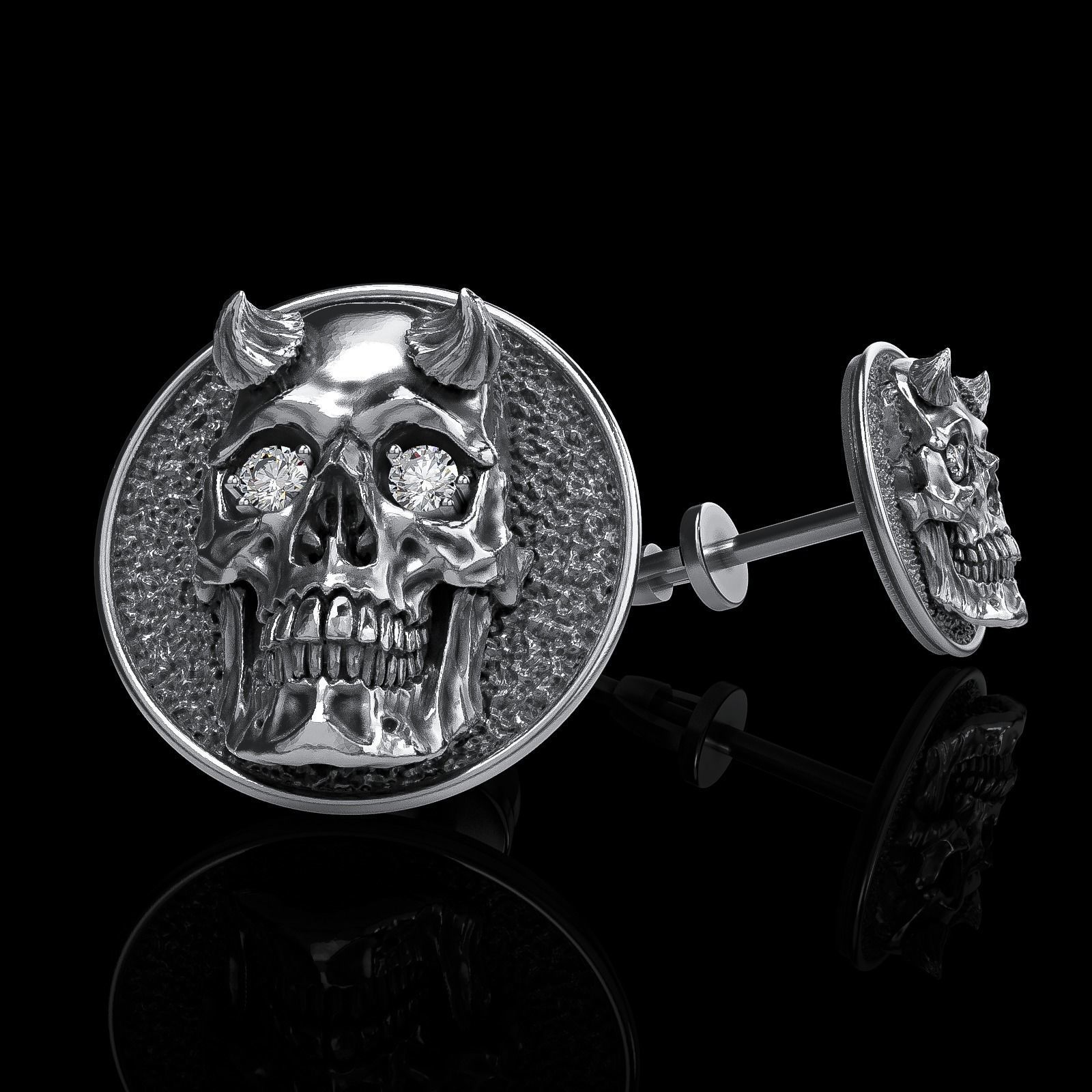 skull earrings studs 3D print model_0